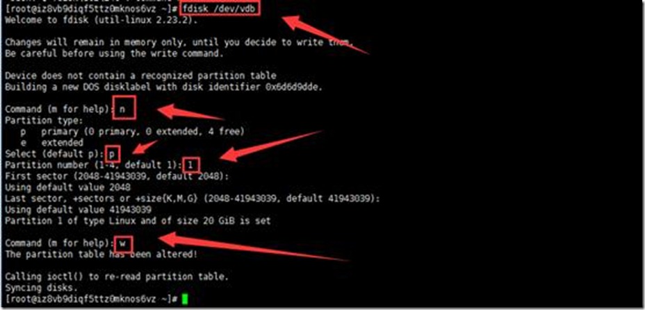 執行    fdisk /dev/sda  對磁碟分區