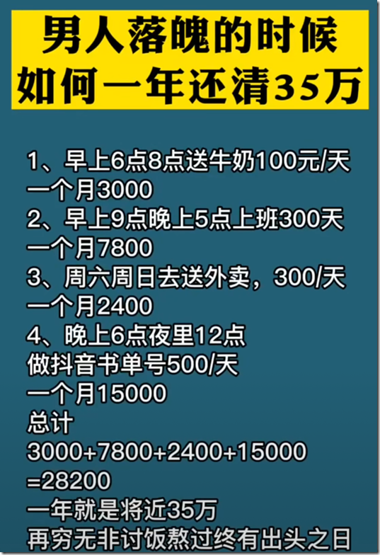 男人落魄时候一年还清35万