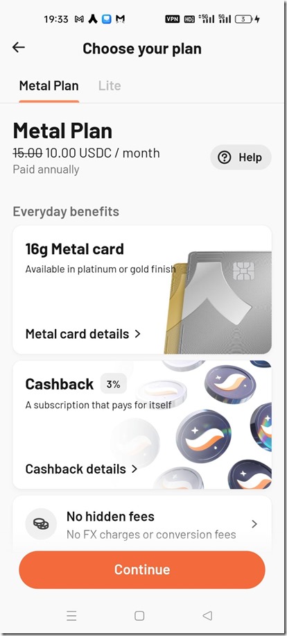 Metal Plan 银白色 高级卡 10 USDC 每个月 费用